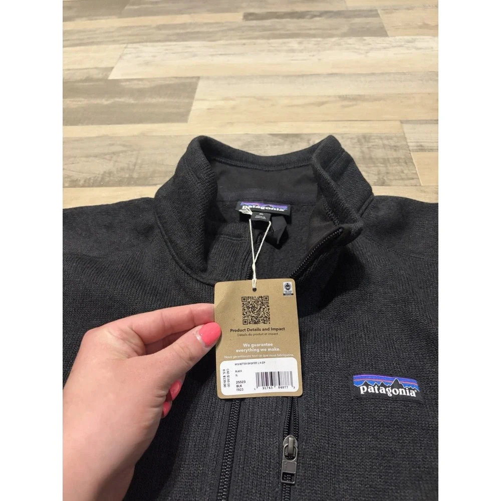 NWT Patagonia Mens XL Better Sweater Quarter Zip Black Logo Outdoor Fleece